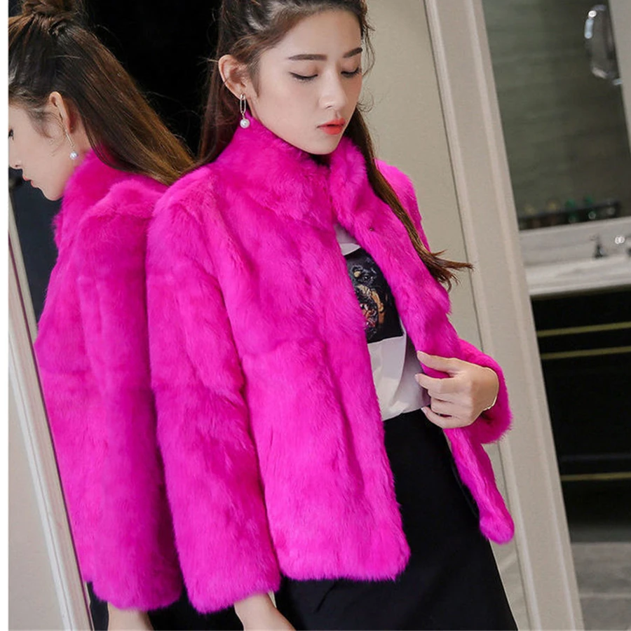White Winter Warm Faux Mink Fur Coat Short Women Plush Thick Casual Korean Furry Outwear Street Wear Solid Windbreaker Jacket