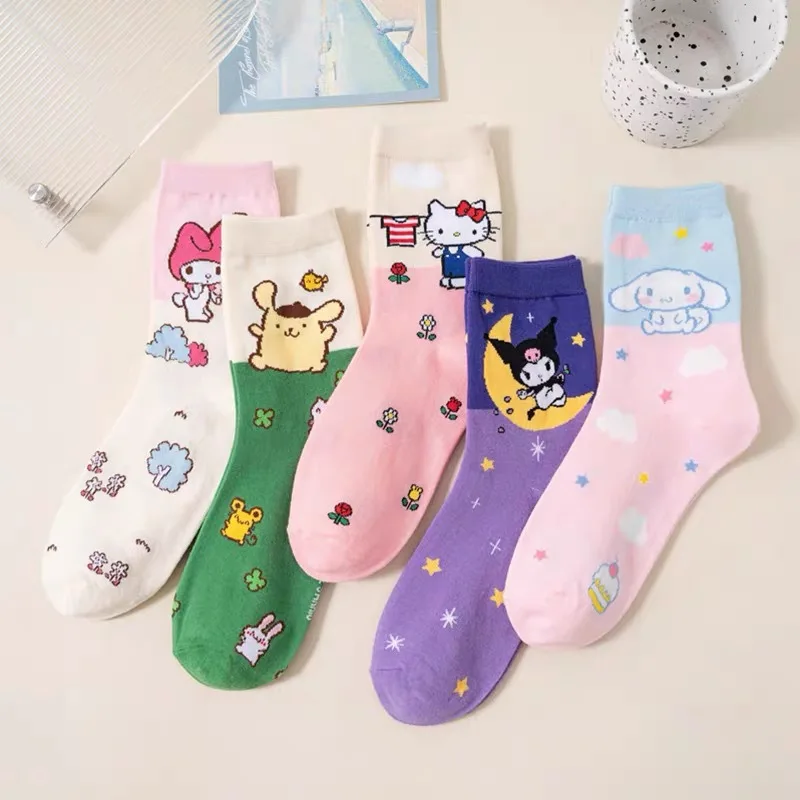 Носки MINISO Hello Kitty для девочек носки Kuromi Cinnamoroll милые Sanrio Melody из хлопка дышащие