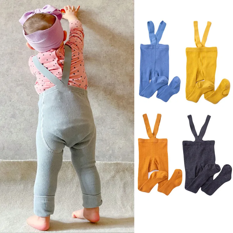 

Breathable Baby Suspender Pantyhose Spring Autumn Infant Girls Boys Cute Solid Color Kids High Waist Bandage Overall Leggings