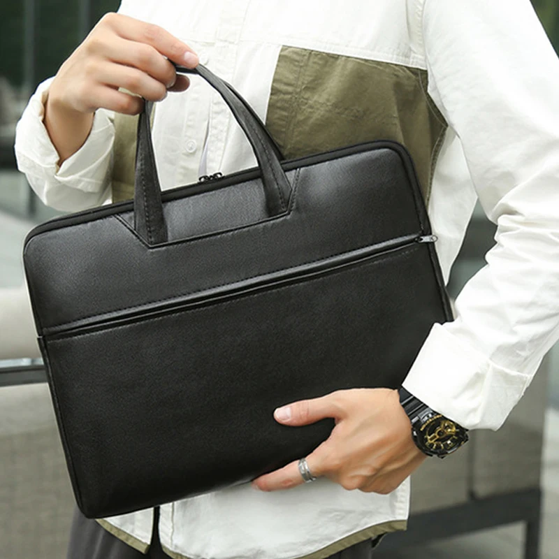 Simple Men's Briefcase PU Leather Business Laptop Bag Casual Shoulder Bags Handbag 15.6 inch Notebook pouch Briefcases