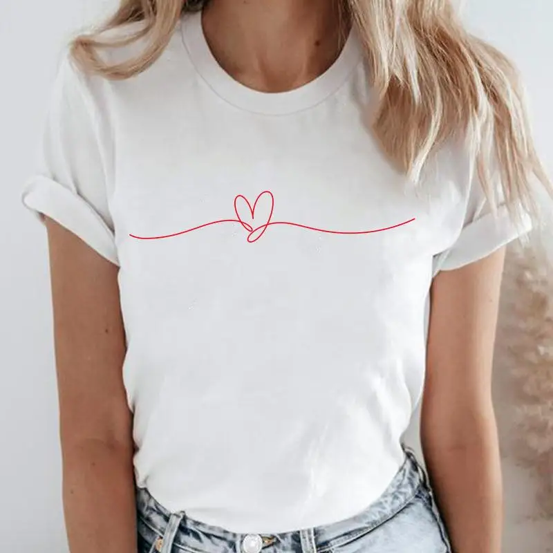 

Women Print Tees Tshirt Love Trend Lovely Sweet Fashion Cartoon Female Clothes Short Sleeve Tops Print Ladies Graphic T-Shirt