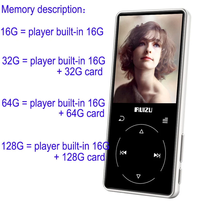 New Metal Original RUIZU D16 Portable Sport Bluetooth MP3 Player 8gb Mini with 2.4 inch Screen Support FM,Recording,E-Book,Clock images - 6