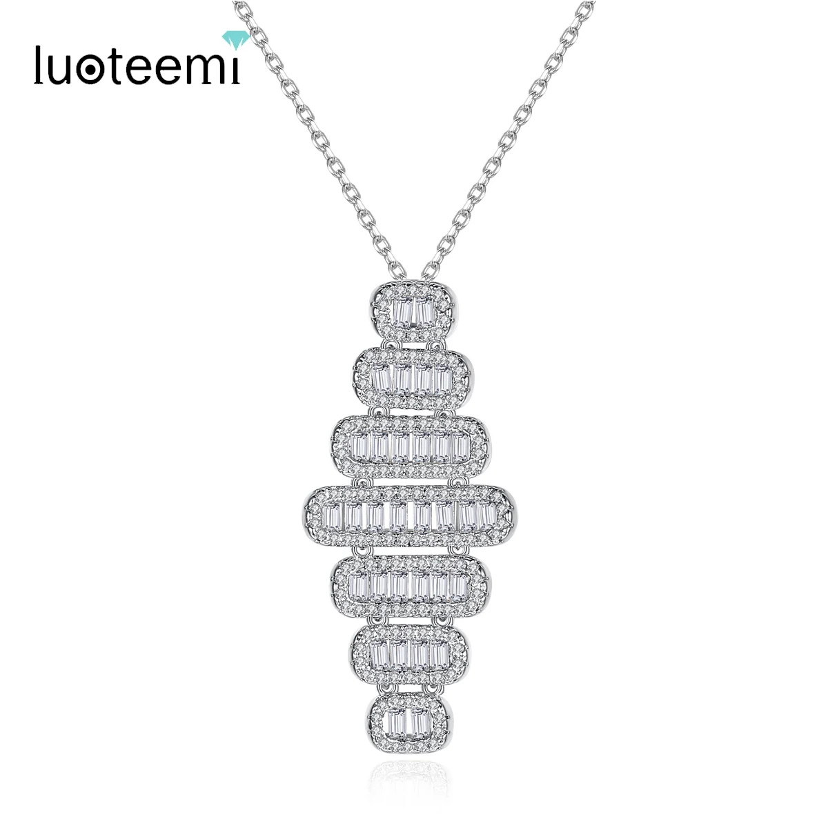 

LUOTEEMI Charming Oval Pendant Necklace for Women Wedding Party Paved AAA Cubic Zircon Double Color Fashion Jewelry Gift Bijoux