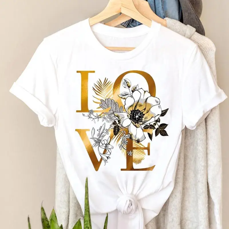 

T-shirts Tee Flower Trend Lovely Fashion Women Ladies Trend Short Sleeve Tshirt Top Clothing Lady Print Travel Graphic T-Shirt