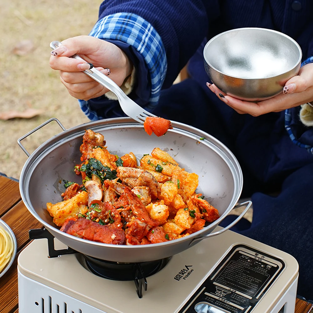 Титановая сковорода вок с крышкой индукционная плита двойной ручкой уличная для