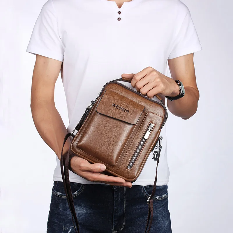 Casual Men's Shoulder Bags Crossbody Bag Multi-function Men's Handbags Capacity PU Leather Bag For Male MessengerBags VintageBag
