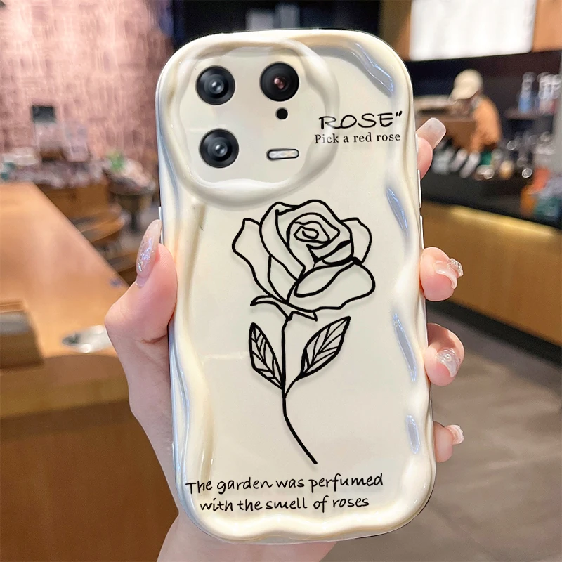 Rose Wave Case for Xiaomi Mi 14 13 12 Pro 11 Lite 11i 5G POCO X6 X5 X4 X3 NFC GT F6 F5 F4 F3 M4 M3 Silicone Shockproof Cover