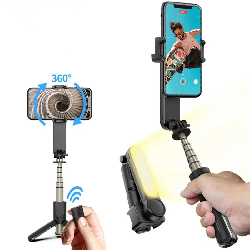 

Wireless Bluetooth-compatible Handheld Gimbal Stabilizer Mobile Phone Selfie Stick Tripod With FillLight Shutter For IOS Android