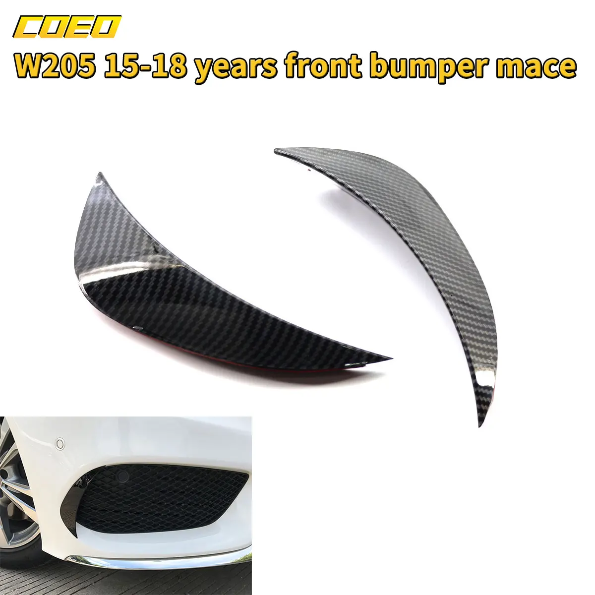 

1 Pair Car Rear Bumper Lip Splitter Deflector For Mercedes-Benz W205 2015-2018 Carbon Pattern / Gloss Black Rear Bar Wolf Tooth