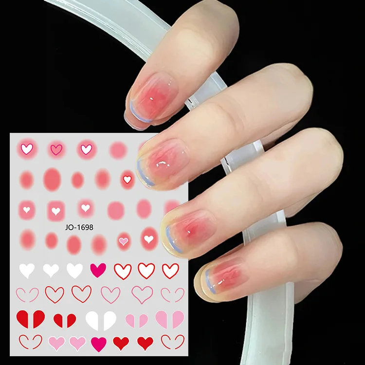 Nail Art Blush Stickers Love Heart Gradual Dyeing Colorful Adhesive Nail Decals Spring Summer Ins Nail Decorations Korea Nails