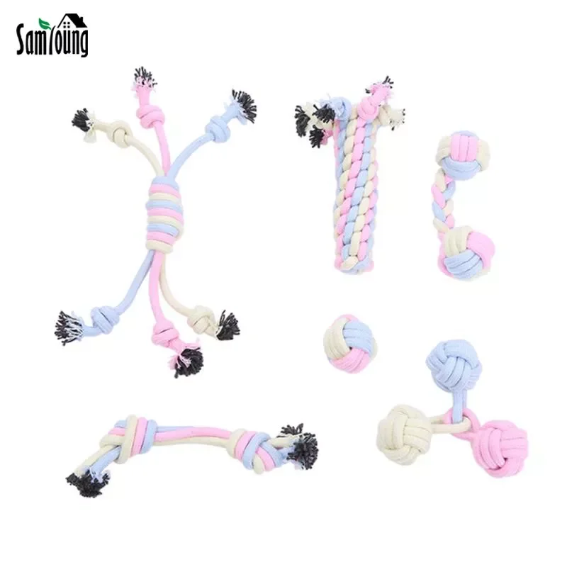 

6pcs Cute Dog Chew Toy Macaron Color Cotton Rope Dog Molar Toy Funny Bite Resistant For Small Dogs Cleaning Teeth Puppy Dog Rope