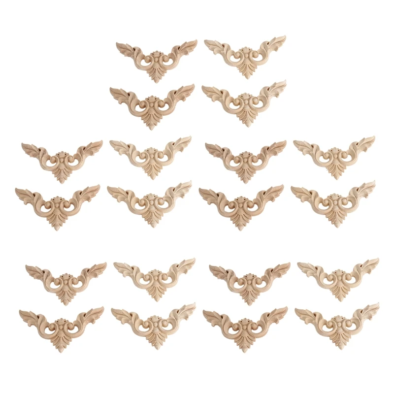 

20Pcs 8 X 8Cm Wood Carved Corner Onlay Furniture Home Decorations Unpainted Applique