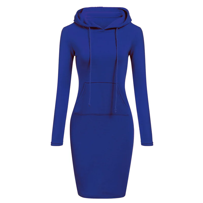 

Bodycon Dress Mini Woman Dresses Hooded Slim Casual Long Sleeve Kawaii Solid Color Pocket Robe Femme Clothing