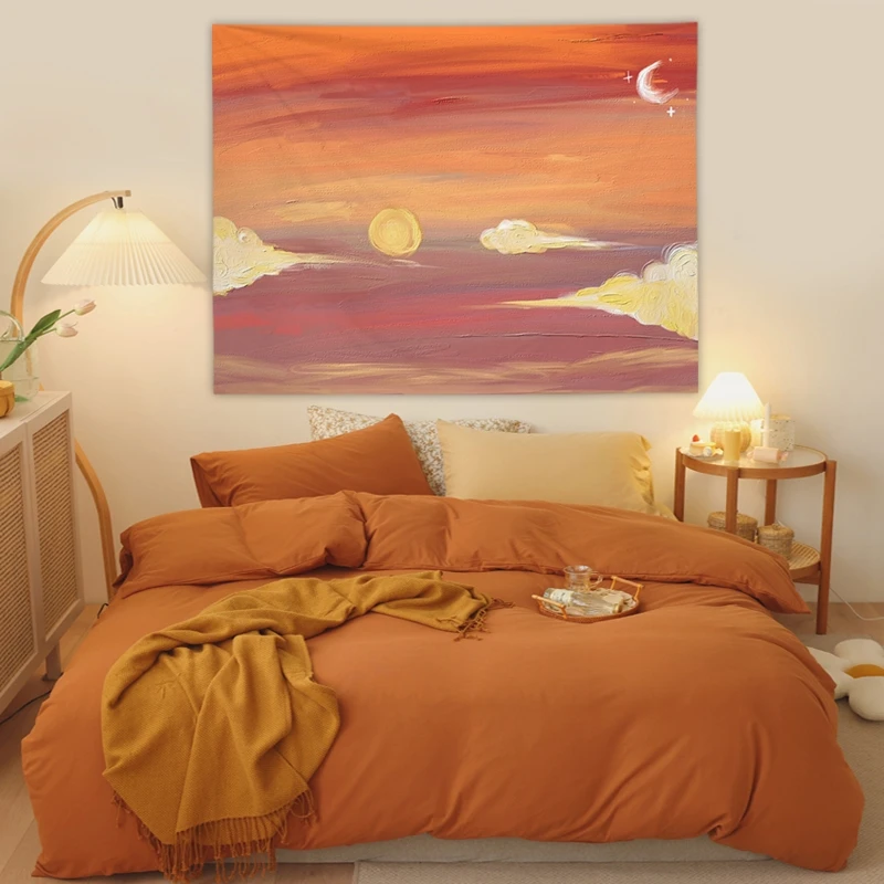 

Landscape Oil Painting Background Cloth INS Style Room Warm Layout Dormitory Decoration Bedside Hanging Decor Wall Tapestry