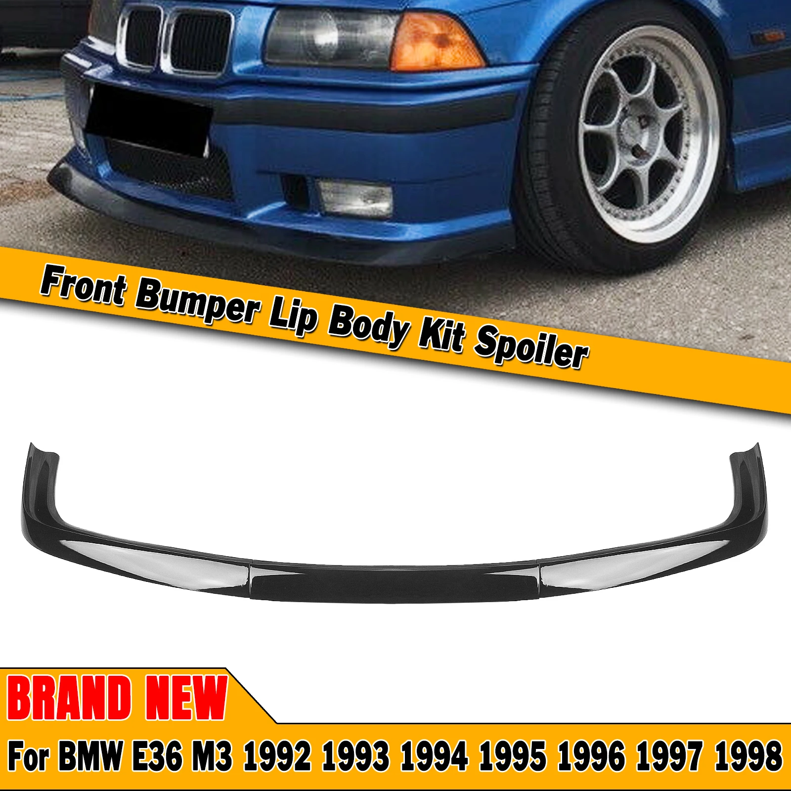 Фото Для BMW E36 M3 только 1992 1993 1994 1995 1996 1997 1998 глянцевый черный/углеродное волокно внешний вид автомобильный нижний сплиттер передний бампер спойлер губа №1