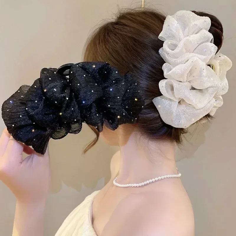 

Summer Sweet Mesh Tulle Big Bow Hair Claw Clips for Women Solid colours Elegant Bowknot Ponytail clip New Headdress Accessories