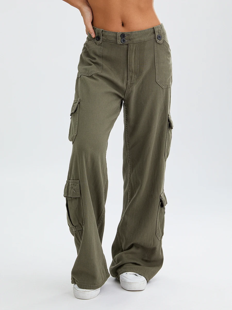 

Женские джинсы с несколькими карманами, однотонные длинные джинсы в винтажном стиле с низкой посадкой, на пуговицах и молнии, женские повседневные уличные джинсы