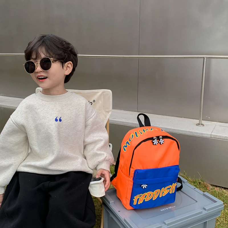 New Children Light Backpack Cool Boys Girls Letter Nylon Backpack In Kindergarten 3-6-year-old Baby Schoolbag
