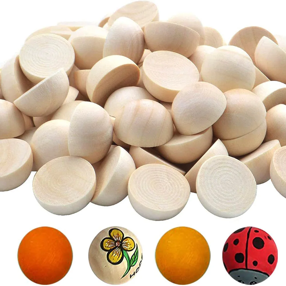 

Natural Half Wooden Beads Unfinished Split Round Wood Balls For Craft Paint Kids Arts Make Gnome Noses Christmas Decorate