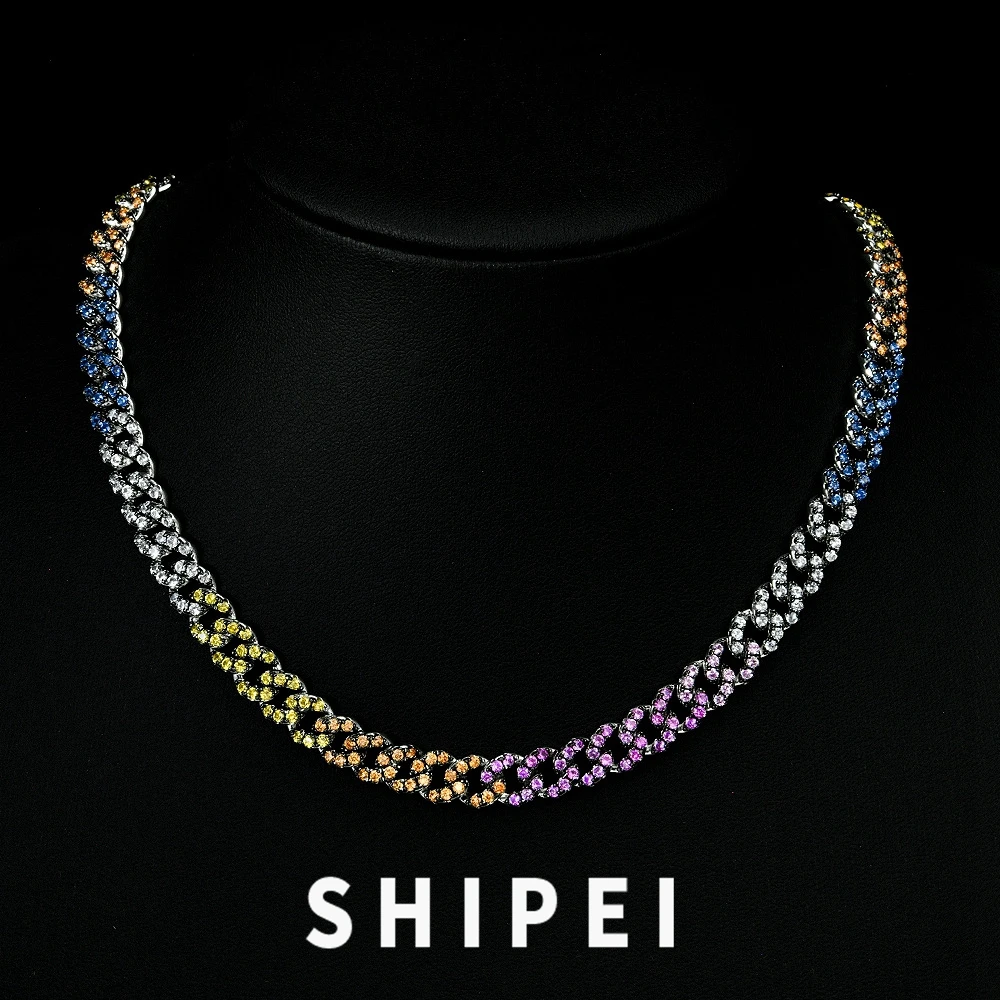 

SHIPEI Luxury Hip Hop Rock 925 Sterling Silver 8MM Lab Sapphire Gemstone Miami Cuban Chain Necklace Fine Jewelry Gift Wholesale