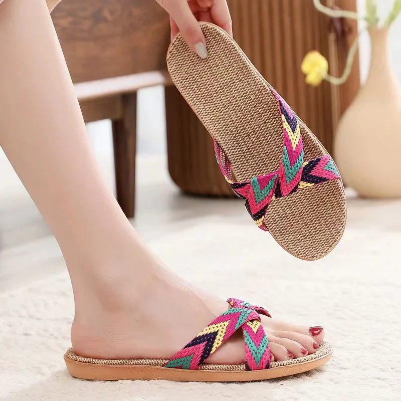 

DOGHC 2022 NEW Summer Flax Home Slippers Women Size Slapping Beach Flip Flops Non-slip Unisex Family Slippers