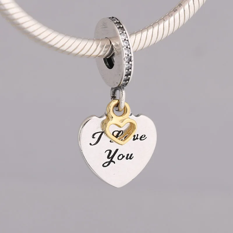 

Подвеска-Шарм «Я тебя люблю» в виде сердца золотого цвета для женского браслета, ювелирные изделия «сделай сам», подвеска из стерлингового серебра S925 с бусинами, подарок для девушки