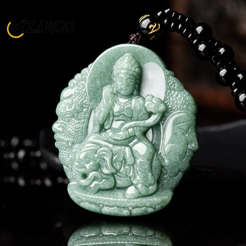 

Natural A Goods Jadeite Puxian Bodhisattva Bean Seed Jade Pendant Zodiac Dragon Snake Patron Deity Men and Women Pendant