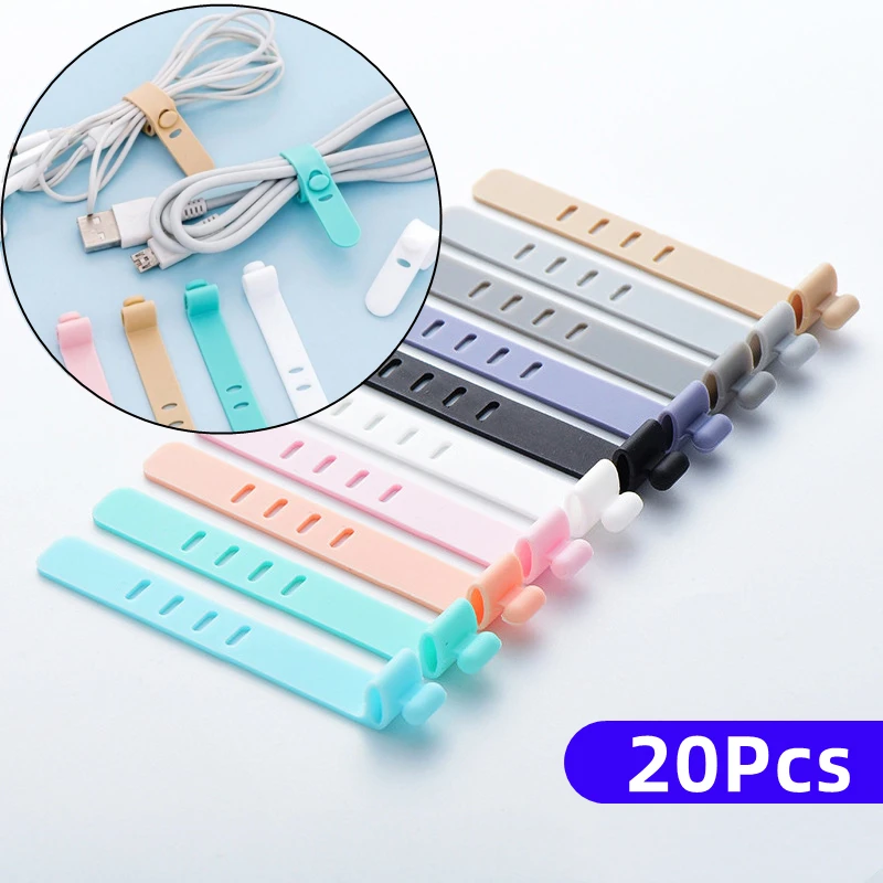 20/4Pcs Mobile Phone Cable Winder Earphone Clip Charger Cord Organizer Management Silicone Wire Cord Fixer Holder Cable Belt