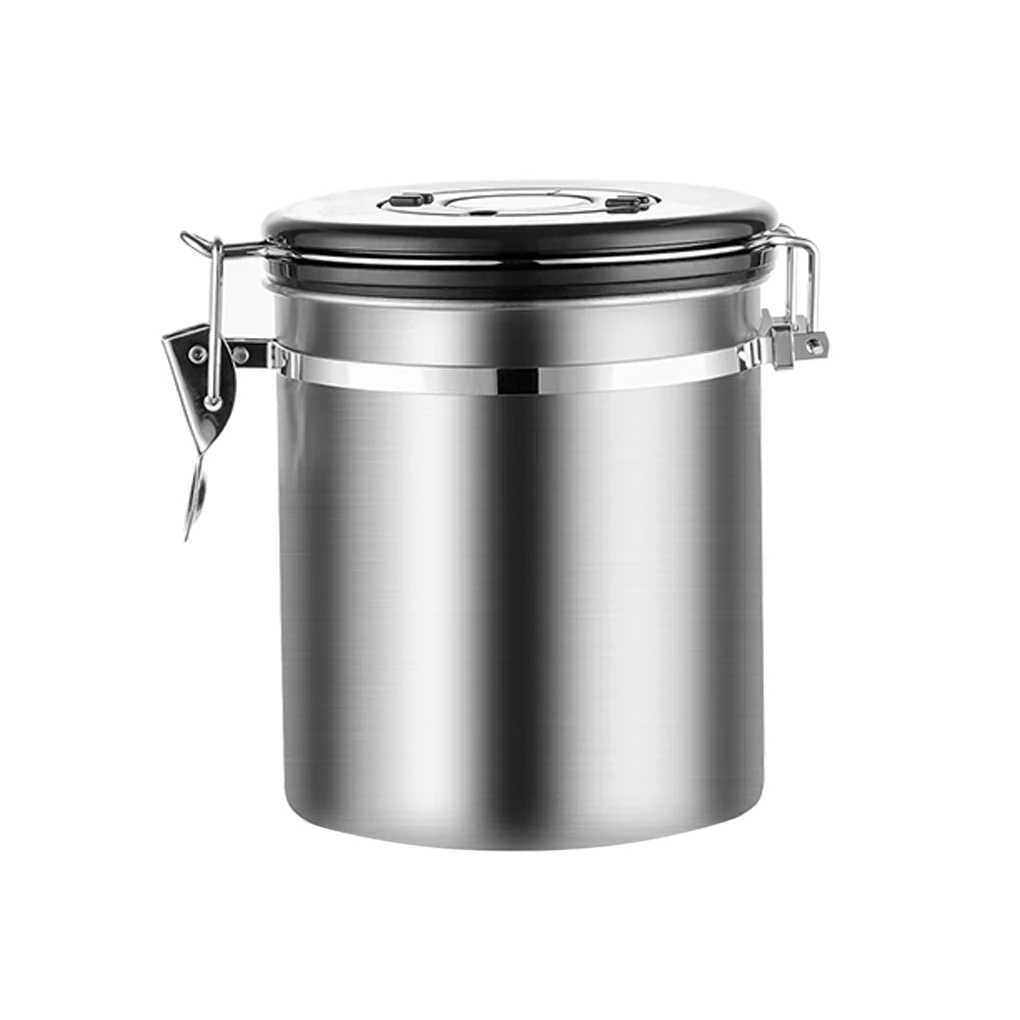 

Stainless Steel Coffee Beans Storage Canister Container With Scoop Sealed Container Pot with Buckle Lock