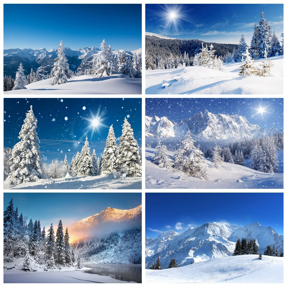 

Laeacco Winter Pine Forest Mountain Snow Sky Natural Scenic Photo Backgrounds Photocall Photography Backdrops For Photo Studio