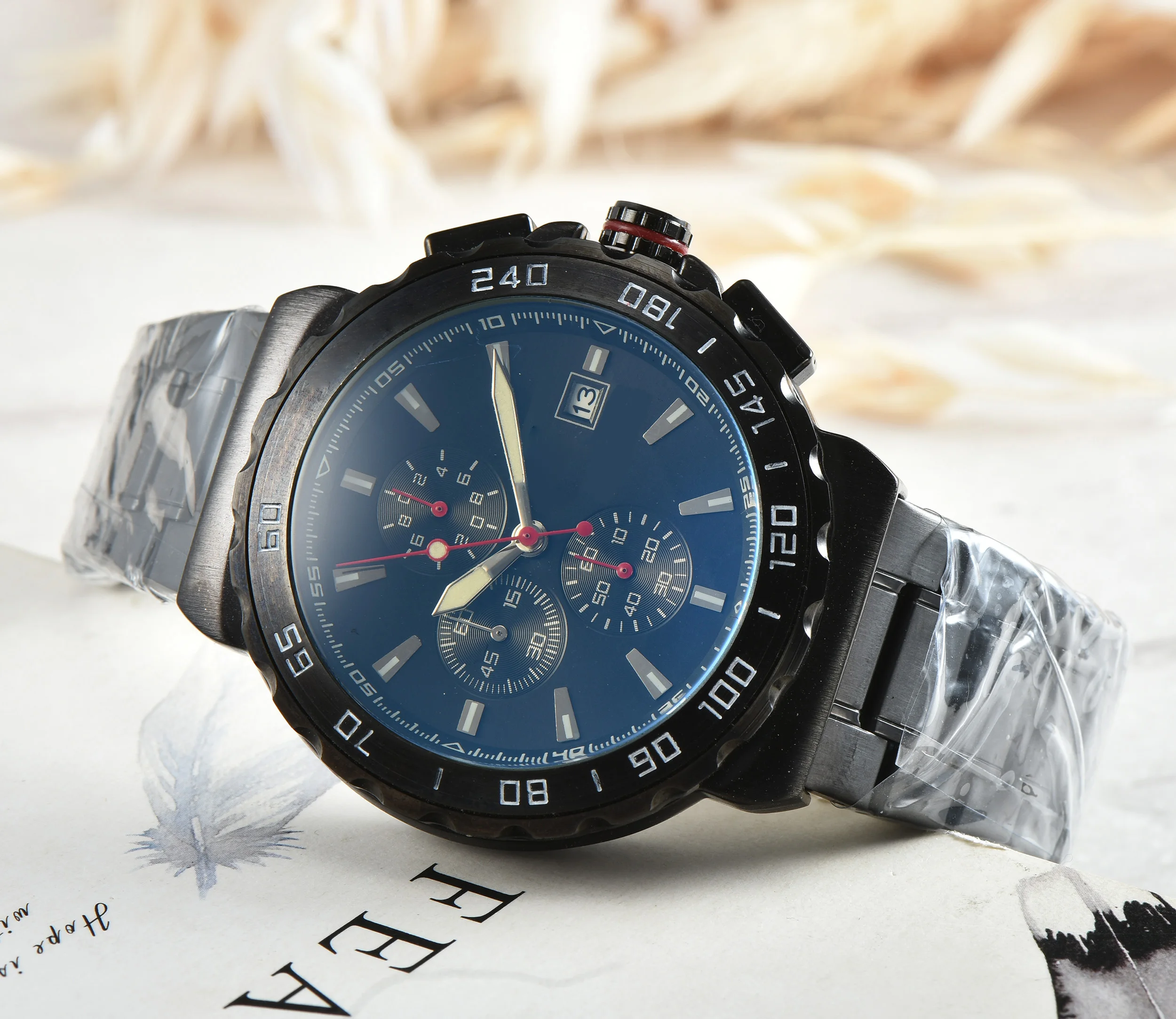 

Fashion Brand Stainless Steel Men's Watch Multifunction Quartz Sports Chronograph Timer Six Stitch Waterproof Business Watch