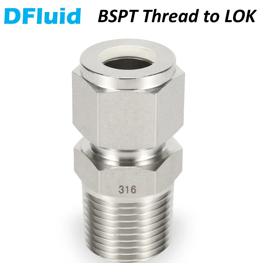 SS316L Male Connector BSPT R Thread LOK 1/8 1/4 1/2 inch 3 6 8 mm Tube Fitting ISO7/1 3000psig Stainless Steel replace Swagelok