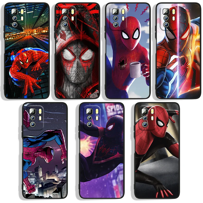 

03-Spiderman Marvel Phone Case For Xiaomi Redmi Note 10 10S 10T 10ProMax 11 11S 11T 11E Lite Pro 5G 4G Black luxury Silicone