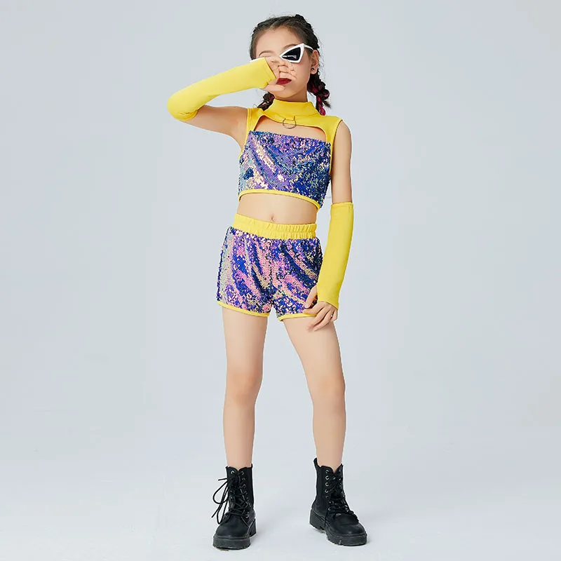 

2022 Jazz Dance Performance Costumes Sequins Outfits For Girls Modern Dance Hip Hop Dancing Clothes Street Dance Wear DQS9660