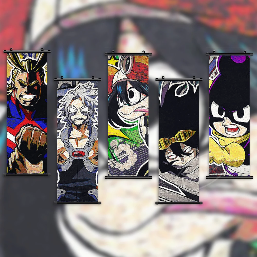 

Wall Art My Hero Academia Scroll Hanging Painting All·Might Canvas Poster Midoriya Izuku Picture Print Home Decoration Kids Room