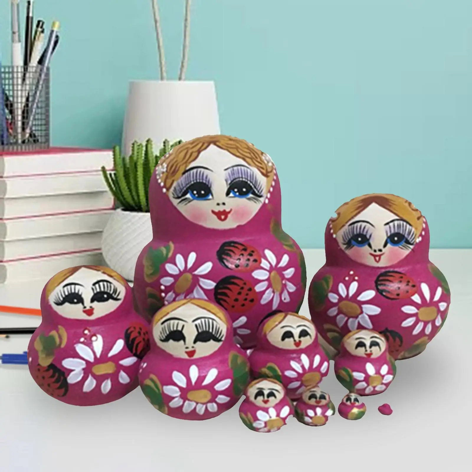 

10 Pieces Handmade Nesting Doll, Stackable Figures ,Wood Matryoshka Dolls for Room Table Halloween Ornament
