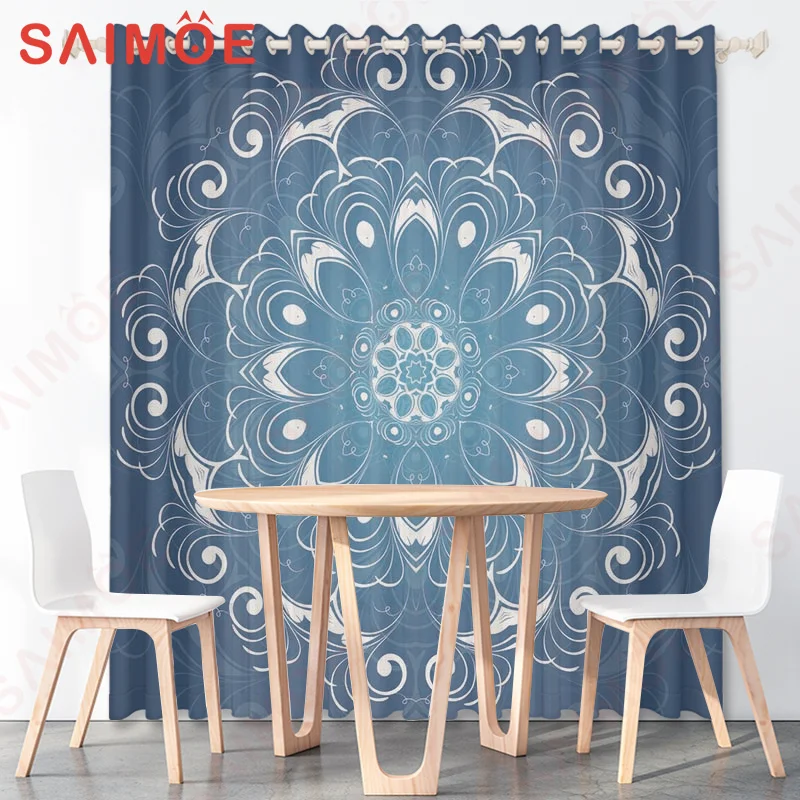 

Indian Bohemian Geometric Figure Blue Green Turquoise Bedroom Living Room Washroom Curtains Holiday Decoration Window Curtains