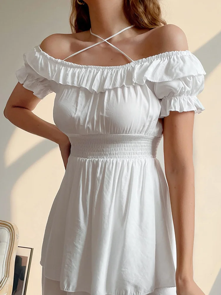 

Elagant Party Evening Halter Dresses for Women Summer Pleated Women's Dress Sexy Backless Mini Robe Fashion Solid Femme Vestidos
