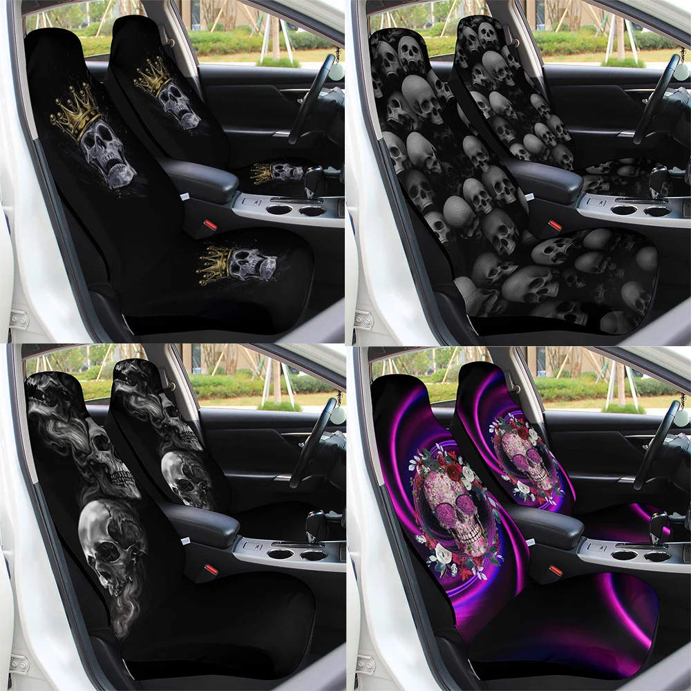 

Cool Black Skull Skeleton car accessories Front Seat Covers Set of 2 for Vehicle Car SUV Truck Van Seat Protector Accessory Deco