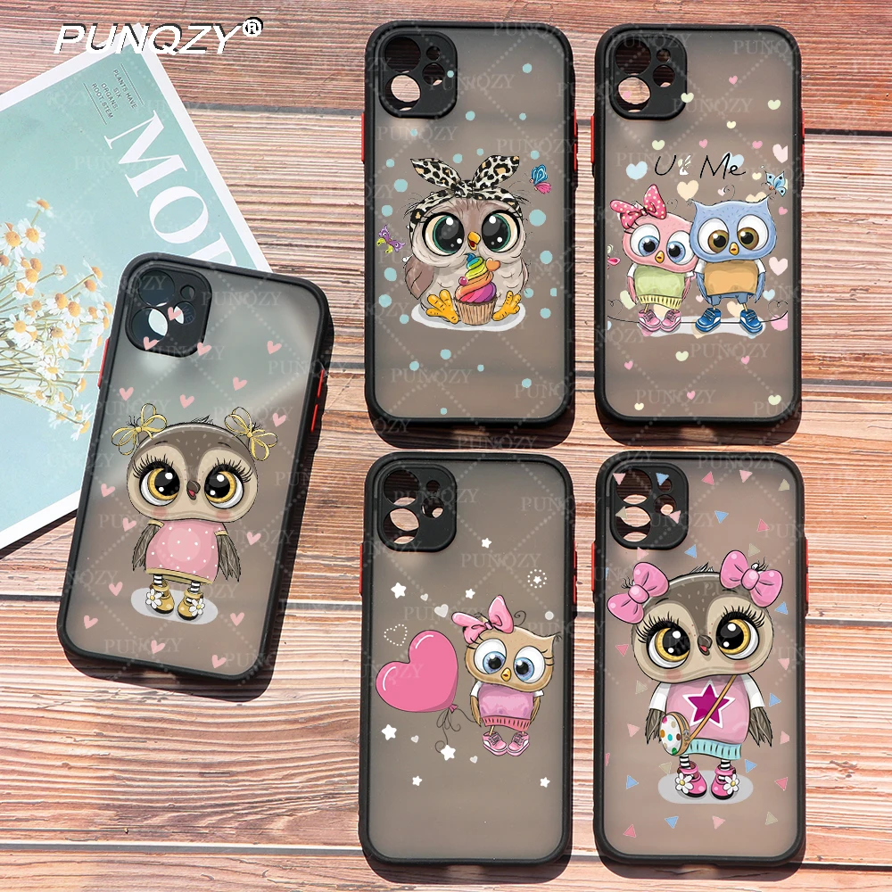 

PUNQZY Winter Girl Gift Cute Lovers Owl Phone Case For iPhone 13 12 14 PRO MAX 11 6 7 8 Plus SE 2020 X XS Soft TPU Shell Cover