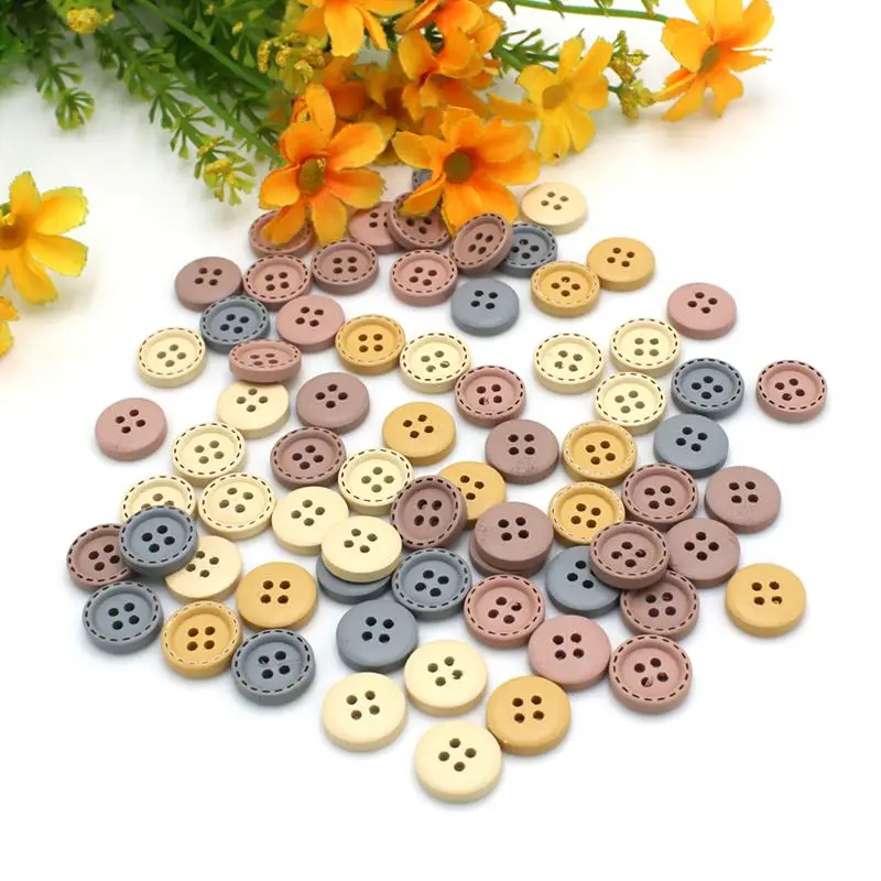 

50pcs 15mm Round Dotted Line Wooden Buttons Handwork Sewing Scrapbooking Clothing Crafts Accessories Gift Card DIY Handmade