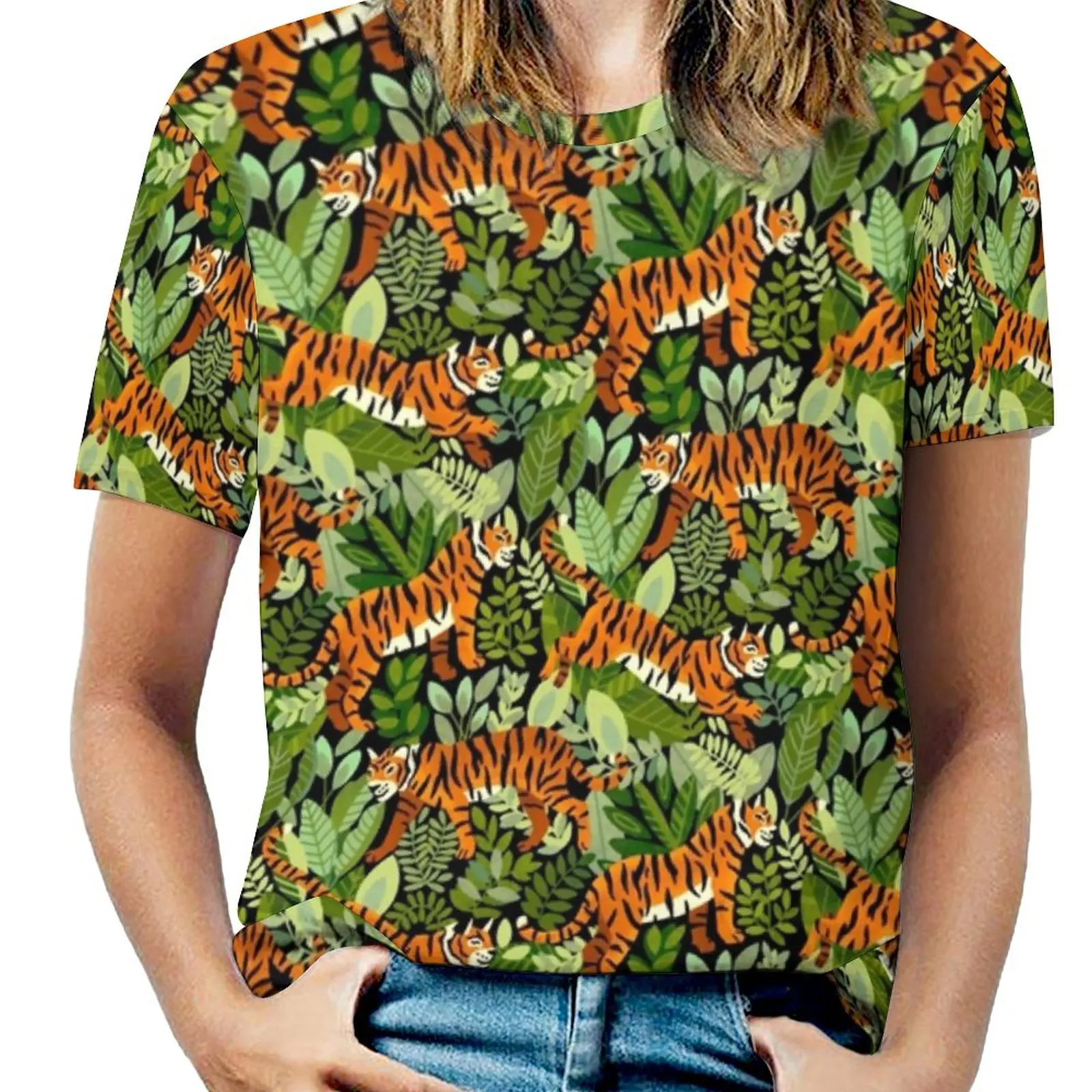 

Bengal Tiger Jungle T-Shirt Animal Print Harajuku Big Size T Shirts Short Sleeve Street Fashion Tees Women Summer Custom Clothes
