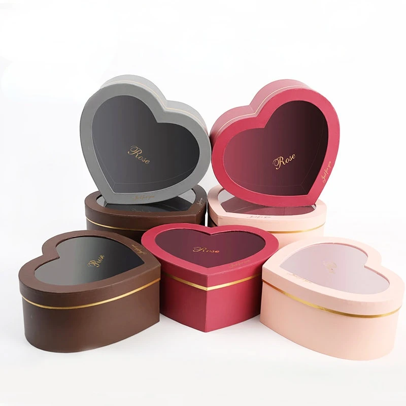 50% Hot Sale Creative Flower Box Heart Shaped Hot Stamping Paper Florist Packaging Rose Gift Case For Anniversary Party
