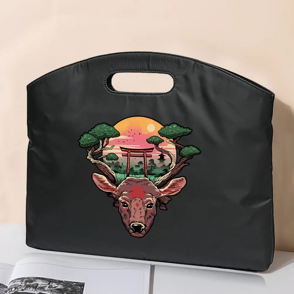 Briefcase Portable Document Bag Office Tote Bag Large Capacity Japan Series Patterns Business Handbag Meeting Information Bag