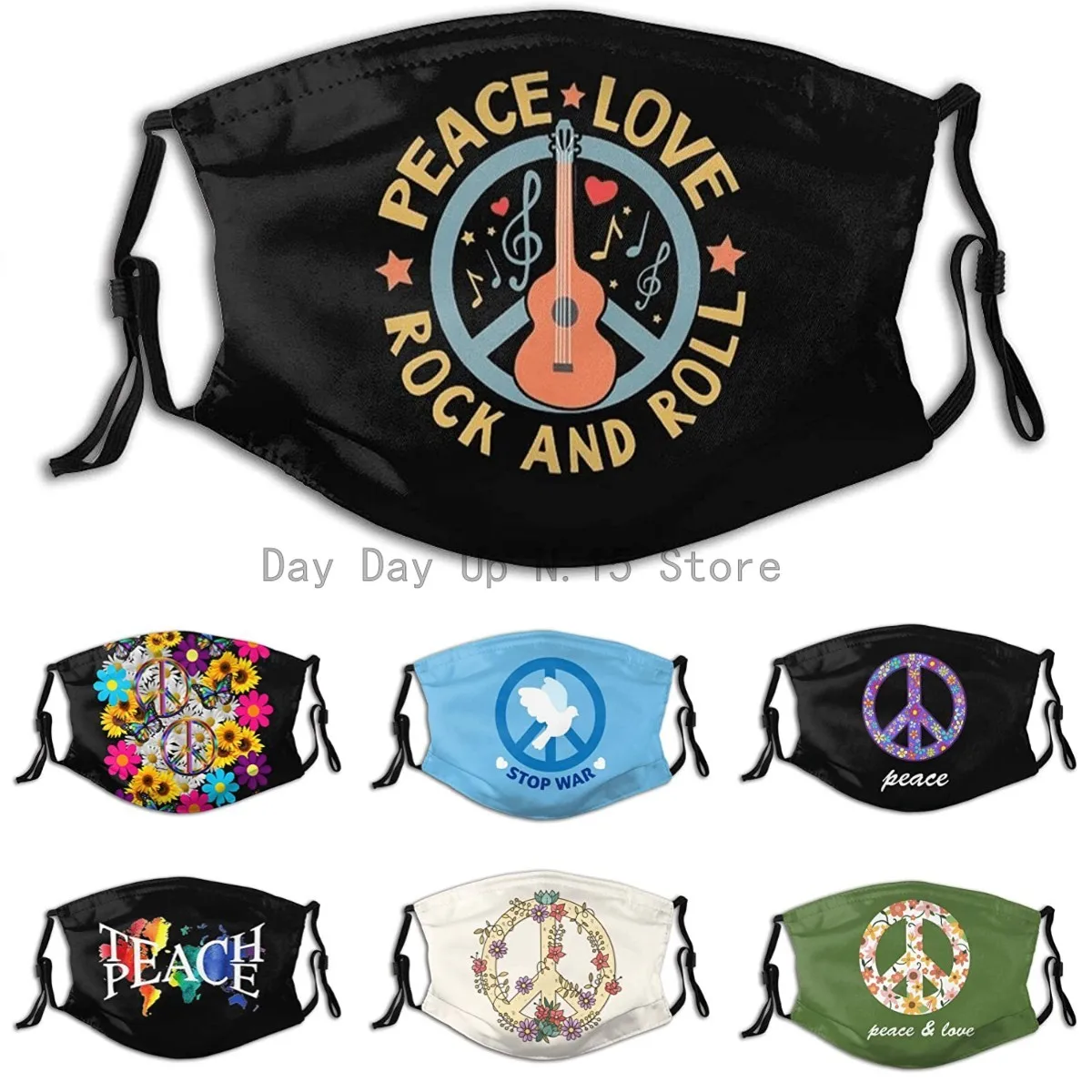 

Peace Retro Printing Face Mask, Reusable Polyester Mask With 2 Filters Gift For Men And Women Balaclava Bandana