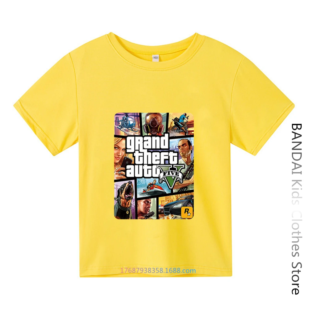 

Grand Theft Auto Game GTA 5 Tshirt Kids Summer Clothes Cool Baby Boy GTA5 Colorful Print T-shirt Tee Shirt Funny Girls Clothing