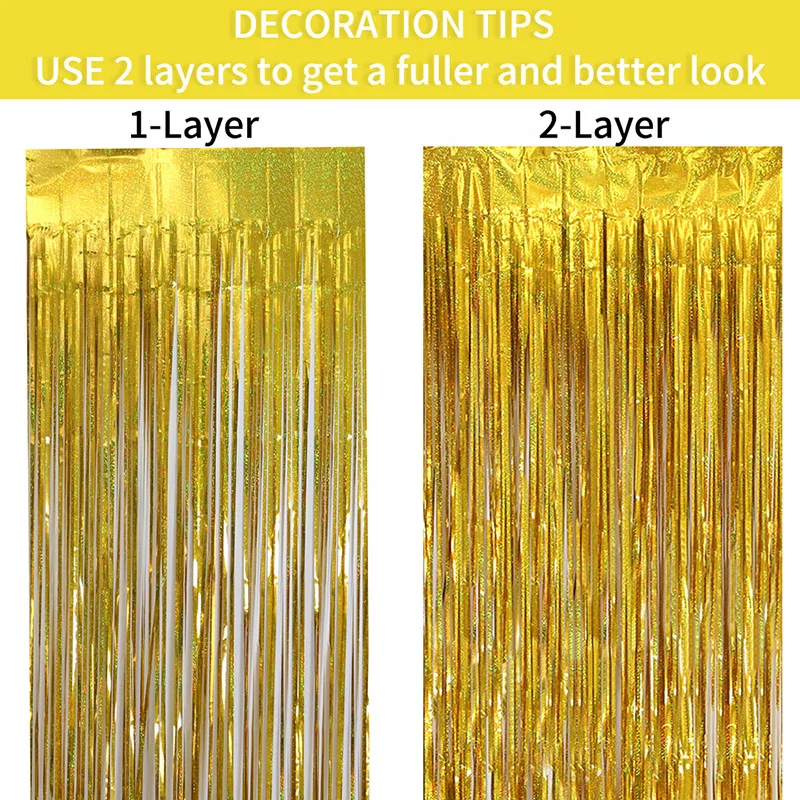

1-4M Laser Foil Tinsel Curtain Birthday Backdrop Wedding Bachelorette Party Background Photo