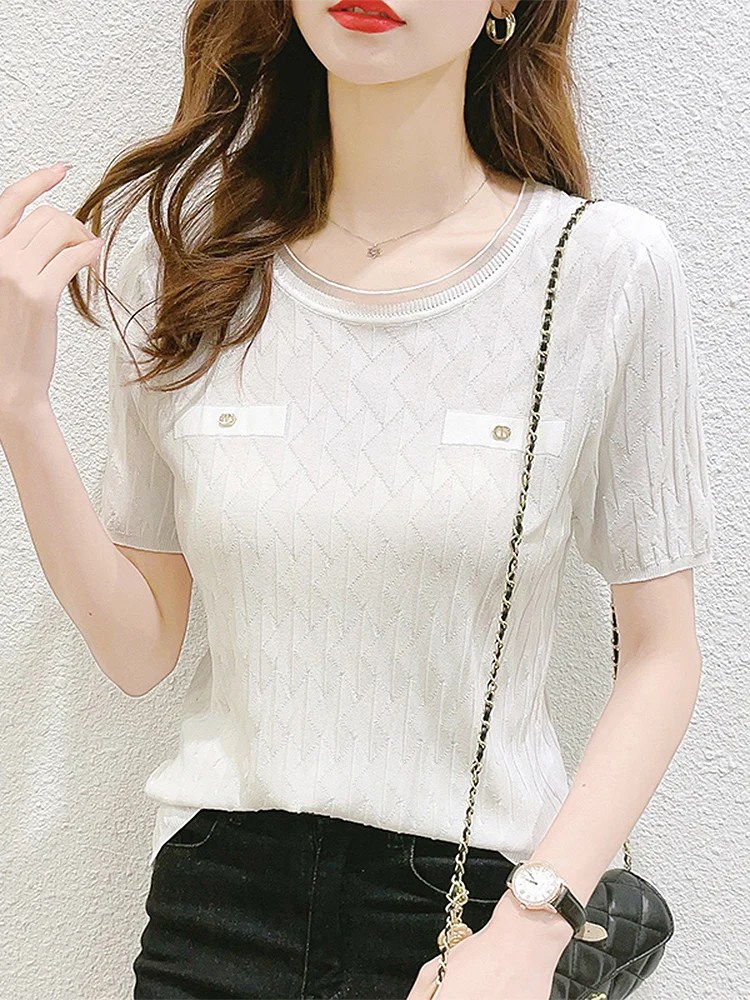 

BETHQUENOY Summer Tops For Women 2023 Short Sleeve T-Shirt Femme Camisetas De Mujer Round Neck Knit Top Tshirts Woman Clothes