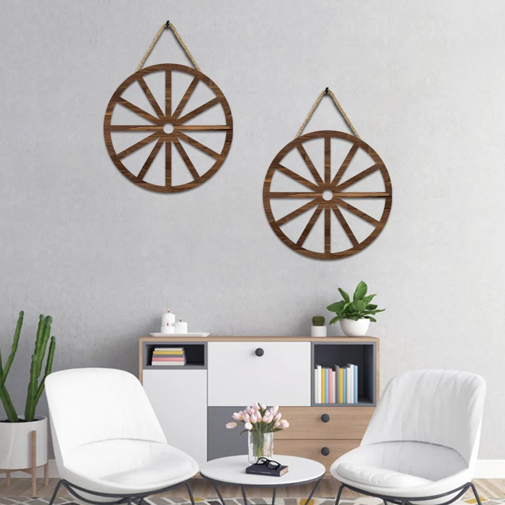 

2 Pcs Vintage Decor Home Wooden Wheel Decoration Wall Decorate Wagon Decorative Hanging Office Cowboy party