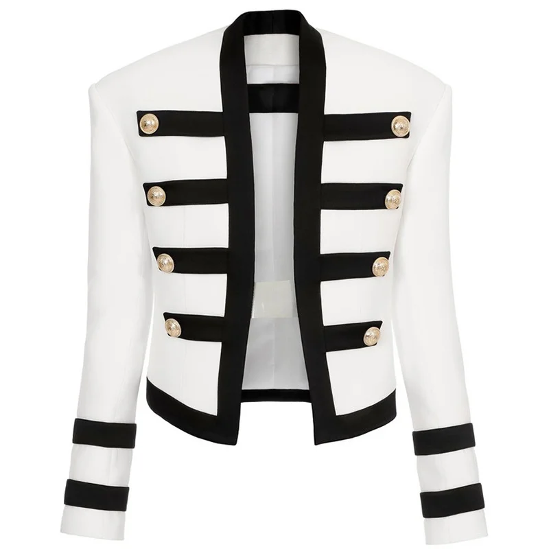 New Short Double-breasted Blazers Autumn Winter Black White Splicing Classic Slim Business Women's Blazer Jackets High Quality